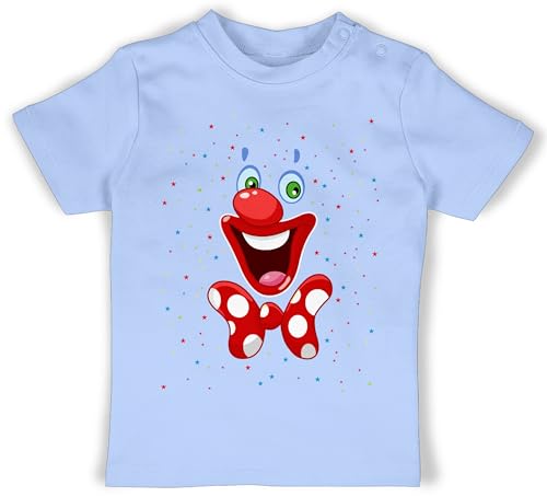 Baby T-Shirt Mädchen Jungen - & Fasching - Clown Gesicht Karneval Kostüm Clownkostüm Witziges - 12/18 Monate - Babyblau - strassenkarneval witzige faschings kinderfasching jeck karnival karneval& von Shirtracer