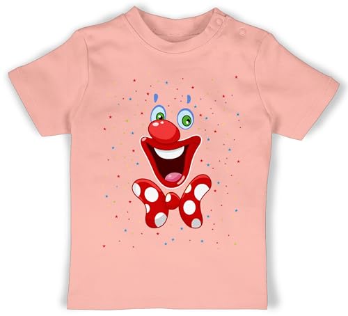 Baby T-Shirt Mädchen Jungen - & Fasching - Clown Gesicht Karneval Kostüm Clownkostüm Witziges - 6/12 Monate - Babyrosa - costüm „fasching“ und outfit klamotten &fasching köln kost m kölner von Shirtracer