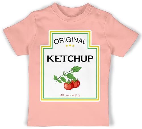 Baby T-Shirt Mädchen Jungen - Karneval & Fasching - Tomaten Ketchup Kostüm Tomatenketchup - 12/18 Monate - Babyrosa - verkleidungen fasent köstüm jeck fasnets karneval&fasching rosenmontag von Shirtracer