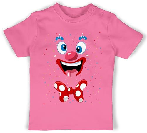 Baby T-Shirt Mädchen Jungen - & - Clown Gesicht Kostüm Karneval Clownkostüm Lustig Fasching - 12/18 Monate - Pink - karneval-klamotten straßenkarneval kostium verkleiden fastnacht jeck kaneval von Shirtracer