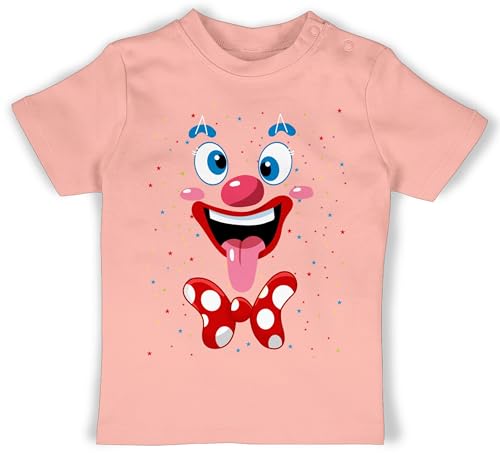 Baby T-Shirt Mädchen Jungen - & - Clown Gesicht Kostüm Karneval Clownkostüm Lustig Fasching - 18/24 Monate - Babyrosa - kostium karnelval karmeval fasnets verkleiden carnaval karneval&fasching von Shirtracer
