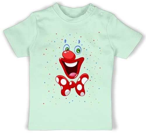 Baby T-Shirt Mädchen Jungen - & Fasching - Clown Gesicht Karneval Kostüm Clownkostüm Witziges - 1/3 Monate - Mintgrün - und outfit lustig &fasching kost m jeck koeln lustiges karneval+rot+weiss von Shirtracer