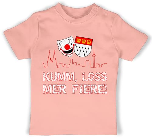 Baby T-Shirt Mädchen Jungen - & Fasching - Kumm loss mer fiere Kölle Alaaf Köln Wappen Karneval Karnevalskostüm Clown - 1/3 Monate - Babyrosa - kostùm karneval-klamotten verkleidungen köstüm von Shirtracer