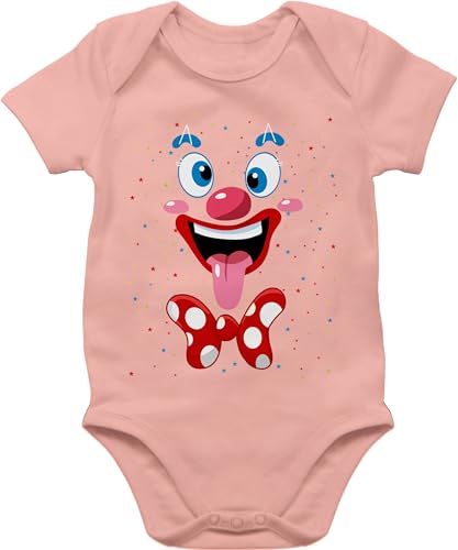 Baby Body Junge Mädchen - & - Clown Gesicht Kostüm Karneval Clownkostüm Lustig Fasching - 3/6 Monate - Babyrosa - faschingsstrampler verkleidungen clowns witzige faschings karnevals fashing von Shirtracer
