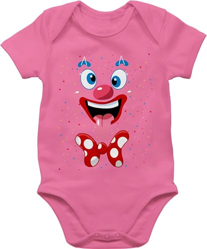 Baby Body Junge Mädchen - & - Clown Gesicht Kostüm Karneval Clownkostüm Lustig Fasching - 6/12 Monate - Pink - karneval&fasching kaneval köstüm rosenmontag karneval-klamotten verkleidet fasnets von Shirtracer
