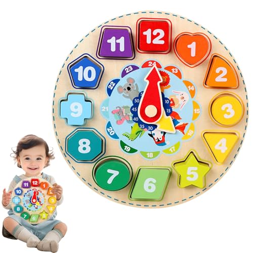 Shitafe Holzsortieruhr, Holzform Sortieruhr,Farbform -Stapel -Sortierer - Lernen Spielzeug für Feinmotorik, frühe Bildungsaktivitäten für Mädchen im Alter von 3+ von Shitafe