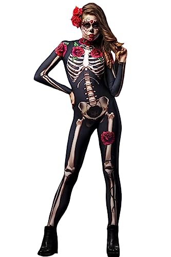 Shmily Girl Skeleton Costume Women Men Halloween Costumes Cosplay Jumpsuit Bodysuit（Rot，L von Shmily Girl