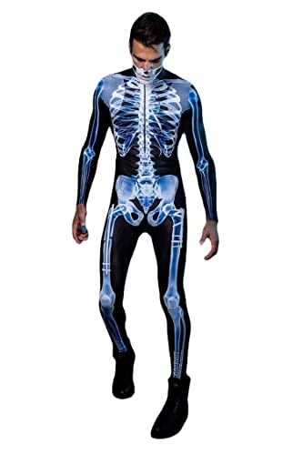 Shmily Girl Skelett Kostüm Damen Herren Halloween Kostüme Cosplay Overall Bodysuit（Blau，M von Shmily Girl