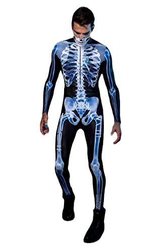 Shmily Girl Skelett Kostüm Damen Herren Halloween Kostüme Cosplay Overall Bodysuit（Blau，XXL von Shmily Girl