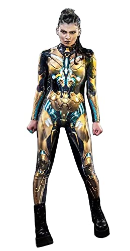Shmily Girl Skelett Kostüm Damen Herren Halloween Kostüme Cosplay Overall Bodysuit（Gold，L von Shmily Girl