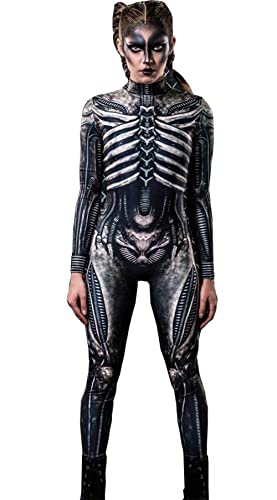 Shmily Girl Skelett Kostüm Damen Herren Halloween Kostüme Cosplay Overall Bodysuit（Schwarz，L von Shmily Girl