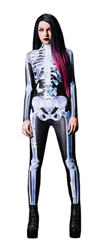 Shmily Girl Skelett Kostüm Damen Herren Halloween Kostüme Cosplay Overall Bodysuit（Weiß，L von Shmily Girl