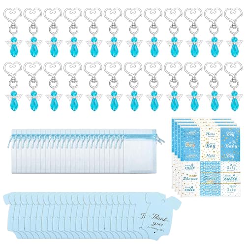 24 Stück Engelskristall-Schlüsselanhänger und Organzas-Taschen mit Kordelzug mit Dankeskarten für Babypartys und Partyzubehör 24 Stück Engelskristall-Schlüsselanhänger und Organzas-Taschen mit Kordelzug mit Dankeskarten für Babypartys und Partyzubehör von Shntig