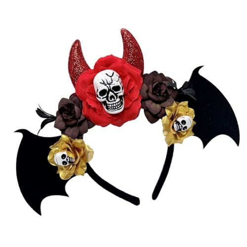Halloween-Totenkopf-Haarband, Haarstyling-Accessoire mit Blume, dunkle Serie, Harihoop für Familientreffen, Party, Feier, Halloween, Totenkopf-Haarband von Shntig