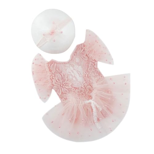 Neugeborene Foto Requisiten Stirnband & Tüll Spitze Kleid Baby Foto Set Säugling Kopfschmuck Strampler Anzug für Jungen Mädchen von Shntig
