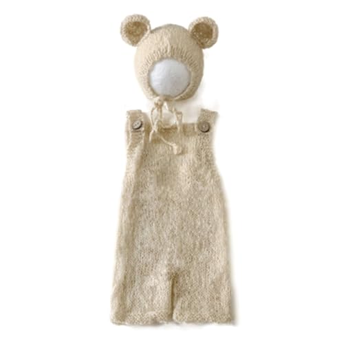 Schöne Foto-Requisiten für Neugeborene, Jungen, Mädchen, Outfits, Mohair-Bär-Hut, Haube und Strampler, Bodysuit, Fotoshooting-Kostüm-Set von Shntig