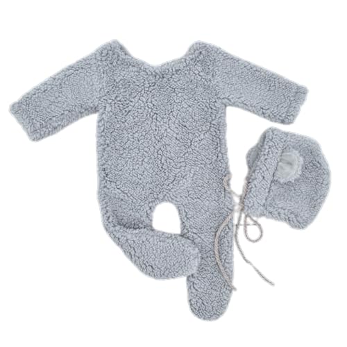 Shntig Foto-Requisiten für Neugeborene, Berber-Fleece-Kostüm, Bären-Ohr-Hut, Baby-Strampler, Fotoshooting-Kleidung, Fotostudio-Requisiten, 2 Stück von Shntig