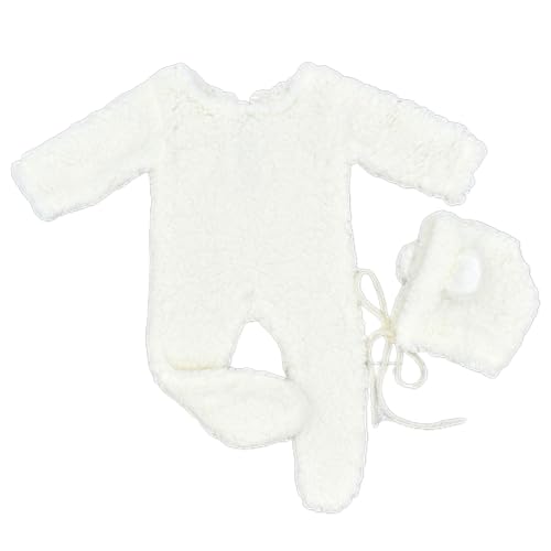 Shntig Foto-Requisiten für Neugeborene, Berber-Fleece-Kostüm, Bären-Ohr-Hut, Baby-Strampler, Fotoshooting-Kleidung, Fotostudio-Requisiten, 2 Stück von Shntig