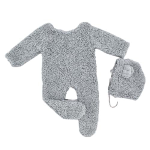 Shntig Foto-Requisiten für Neugeborene, Berber-Fleece-Kostüm, Bären-Ohr-Hut, Baby-Strampler, Fotoshooting-Kleidung, Fotostudio-Requisiten, 2 Stück von Shntig