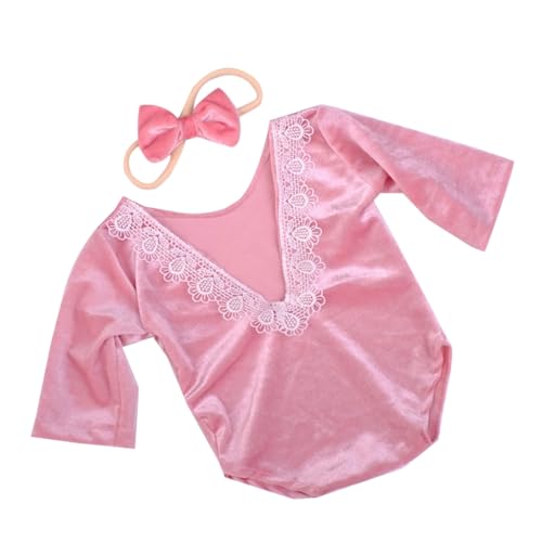 Shntig Foto-Requisiten für Neugeborene, Blumen-Stirnband, rückenfrei, Overall, Posierende Kleidung, Baby-Fotografieanzug, Prinzessinnenkleid, Kleinkind-Kostüm von Shntig