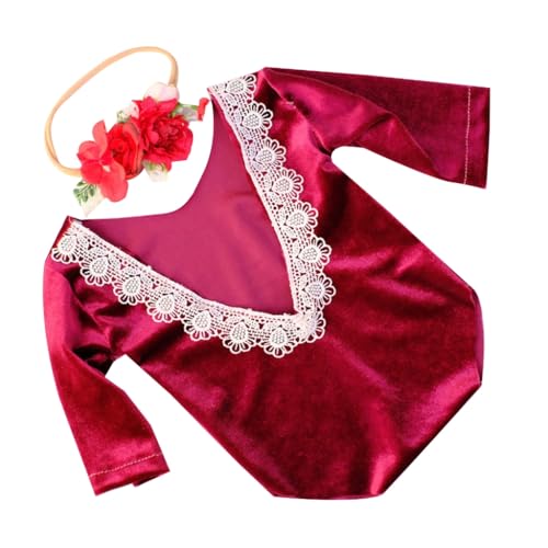 Shntig Foto-Requisiten für Neugeborene, Blumen-Stirnband, rückenfrei, Overall, Posierende Kleidung, Baby-Fotografieanzug, Prinzessinnenkleid, Kleinkind-Kostüm von Shntig