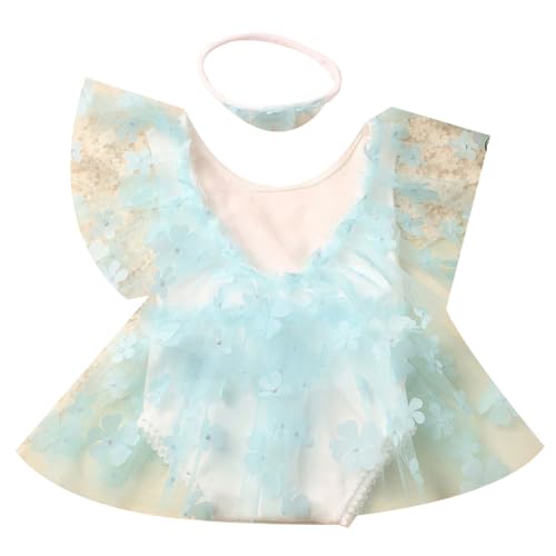 Shntig Foto-Requisiten für Neugeborene, Blumen-Stirnband, rückenfrei, Overall, Posierende Kleidung, Baby-Fotografieanzug, Prinzessinnenkleid, Kleinkind-Kostüm von Shntig