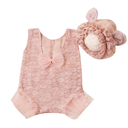 Shntig Foto-Requisiten für Neugeborene, Haube, Spitze, Overall, Posierende Kleidung, Baby-Fotografieanzug, rückenfrei, Prinzessinnen-Strampler, Säuglingskostüm von Shntig