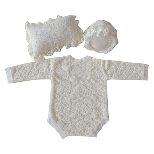Shntig Foto-Requisiten für Neugeborene, Haube, Spitze, Overall, Posierkissen, Baby-Fotografieanzug, durchsichtig, Prinzessinnen-Strampler von Shntig