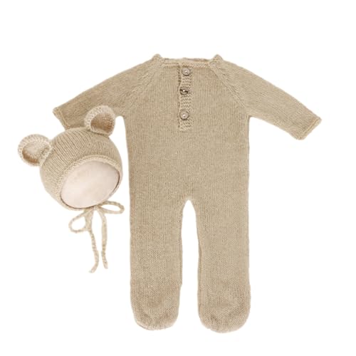 Shntig Foto-Requisiten für Neugeborene, Mohair-Bär-Kostüm, Motorhaubenmütze, Baby-Strampler, Fotoshooting-Kleidung, Fotostudio-Zubehör, 2 Stück von Shntig