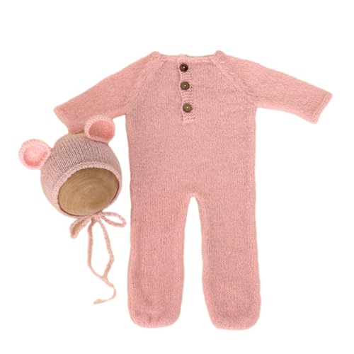 Shntig Foto-Requisiten für Neugeborene, Mohair-Bär-Kostüm, Motorhaubenmütze, Baby-Strampler, Fotoshooting-Kleidung, Fotostudio-Zubehör, 2 Stück von Shntig