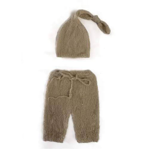 Shntig Foto-Requisiten für Neugeborene, Turban-Hut, gehäkelter Overall, Hose, Posierende Kleidung, Baby-Fotografieanzug, Kleinkind-Fotoshooting-Kostüm von Shntig
