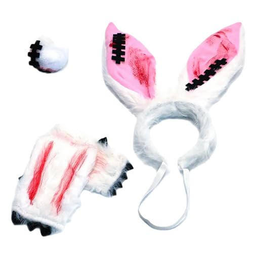 Shntig Hasenohren-Haarreif, pelziger Schwanz und Handschuhe für Damen und Mädchen, Halloween-Kostüm-Zubehör Shntig Hasenohren-Haarreif, pelziger Schwanz und Handschuhe für Damen und Mädchen, Halloween-Kostüm-Zubehör von Shntig
