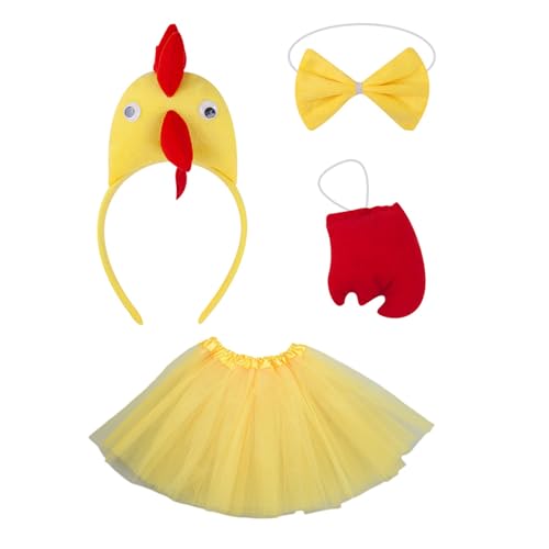 Shntig Hühnerkostüm Set Stirnbänder Hühnchen Kopfbären Rock Krawatte Haare Hähnchen Kostümzubehör Accessoires von Shntig