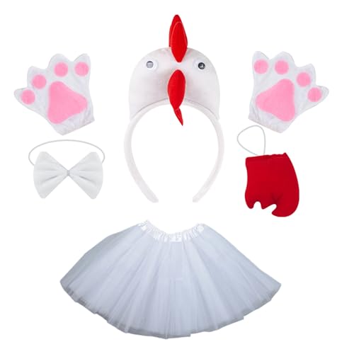 Shntig Hühnerkostüm Set Stirnbänder Hühnchen Kopfbären Rock Krawatte Haare Hähnchen Kostümzubehör Accessoires Shntig Hühnerkostüm Set Stirnbänder Hühnchen Kopfbären Rock Krawatte Haare Hähnchen Kostümzubehör Accessoires von Shntig
