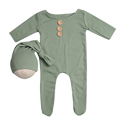Shntig Langer Strampler für Neugeborene, mit geknoteten Mützen, Knöpfen, einfarbig, 2 Stück Shntig Langer Strampler für Neugeborene, mit geknoteten Mützen, Knöpfen, einfarbig, 2 Stück von Shntig
