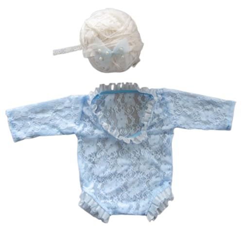 Shntig Neugeborene Foto Requisiten Stirnband Spitze Overall Posing Kleidung Baby Fotografie Anzug Rückenfrei Prinzessin Strampler Säugling Kostüm von Shntig