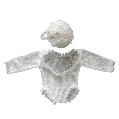 Shntig Neugeborene Foto Requisiten Stirnband Spitze Overall Posing Kleidung Baby Fotografie Anzug Rückenfrei Prinzessin Strampler Säugling Kostüm von Shntig
