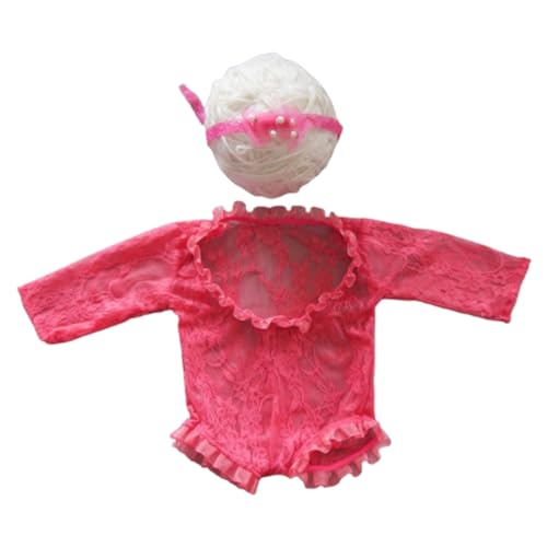 Shntig Neugeborene Foto Requisiten Stirnband Spitze Overall Posing Kleidung Baby Fotografie Anzug Rückenfrei Prinzessin Strampler Säugling Kostüm von Shntig