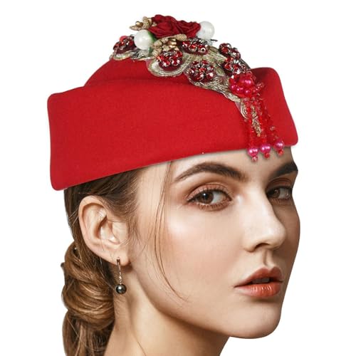 Shntig Stewardess-Hut mit Perlen, 1920er-Jahre, Cocktail-Party-Requisiten, Wollmützen, Flapper, Bowler-Hut, Maskeraden, Party-Kopfschmuck Shntig Stewardess-Hut mit Perlen, 1920er-Jahre, Cocktail-Party-Requisiten, Wollmützen, Flapper, Bowler-Hut, Maskeraden, Party-Kopfschmuck von Shntig
