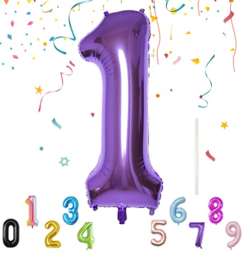 Luftballon mit Strohhalm 100cm-40" XXL Riesen Folienballon für Geburtstagsdeko Jubiläum, Violett Helium Zahlenballon für Deko zum Party, Wiederverwendbare Folienballons - Lila Zahlen 1 Luftballon Luftballon mit Strohhalm 100cm-40" XXL Riesen Folienballon für Geburtstagsdeko Jubiläum, Violett Helium Zahlenballon für Deko zum Party, Wiederverwendbare Folienballons - Lila Zahlen 1 Luftballon von Shonye