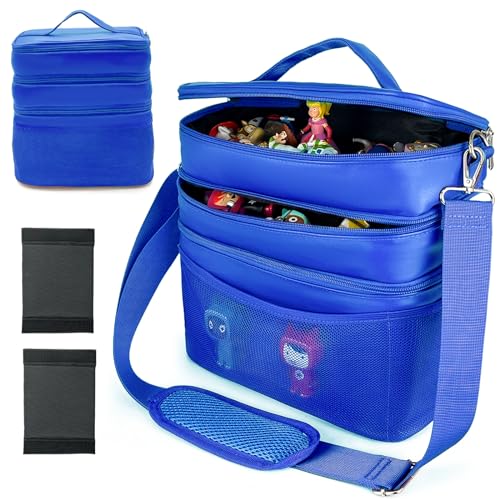 3-lagiger SpielzeugTasche Transport viel Platz für Figuren Hörfiguren Tonie Folie Ladegerät Kopfhörer Ladegerät Tigercard Bag für Tigerbox Tonie Toniebox Starterset (Blau, Leder) von Shudyear