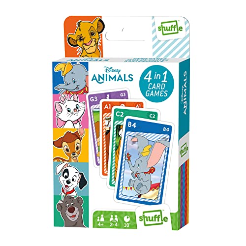 Shuffle Disney Animals Kartenspiele für Kinder – 4-in-1 Snap, Paar, glückliche Familien und Action-Spiel, tolles Geschenk für Kinder ab 4 Jahren von Shuffle