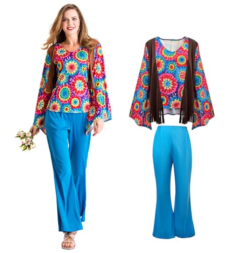 70er Jahre Country Sänger Cosplay Hip-Hop Sängerin Top und Vintage Schlaghose Set Paar Set für Frauen Halloween Kostüm M von Shukqueen