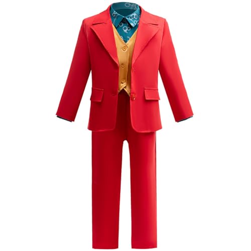Clown-Kostüm für Kinder, Cosplay, Halloween, roter Mantel, Weste, Hemd, Hose, Anzug-Set, Weihnachten, Performance-Outfit, 150 cm Clown-Kostüm für Kinder, Cosplay, Halloween, roter Mantel, Weste, Hemd, Hose, Anzug-Set, Weihnachten, Performance-Outfit, 150 cm von Shukqueen