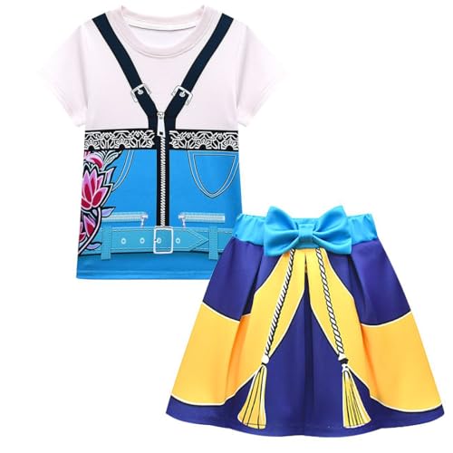 Dämonen-Jagdkleidung für Mädchen, Halloween-Kostüm, blaues Hemd und Kleid, 2-teiliges Set, 90–100 cm von Shukqueen