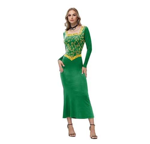 Damenkleid, Prinzessin, Fiona, Cosplay, Halloween, Kostüm, Grün, langärmelig, Rundhalsausschnitt, Midi-Kleid, Größe S Damenkleid, Prinzessin, Fiona, Cosplay, Halloween, Kostüm, Grün, langärmelig, Rundhalsausschnitt, Midi-Kleid, Größe S von Shukqueen