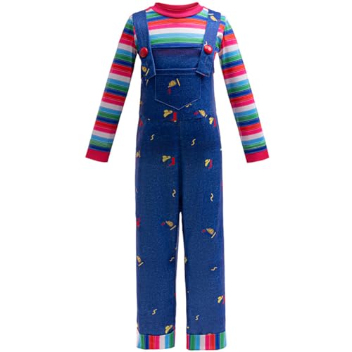 Jungenkostüm für Cosplay, Halloween, rotes Hemd, blaue Strapshose, Set, Weihnachten, Karneval, Outfit, 100 cm von Shukqueen