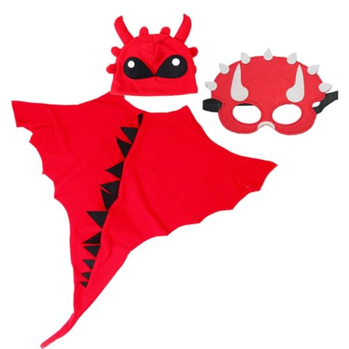 Kinder-Dinosaurier-Umhang, Mütze, Masken-Set, Halloween, Weihnachten, Drache, Cosplay, Performance-Kostüm, Rot von Shukqueen