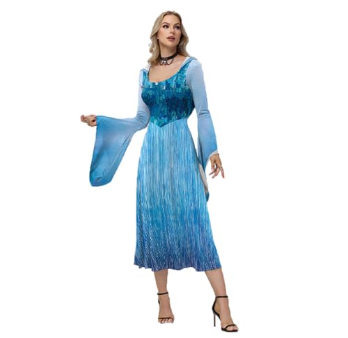 Shukqueen Blaues Prinzessinnenkleid für Damen, mit ausgestellten Ärmeln, Halloween-Kostüm, Schneerock, Größe M Shukqueen Blaues Prinzessinnenkleid für Damen, mit ausgestellten Ärmeln, Halloween-Kostüm, Schneerock, Größe M von Shukqueen
