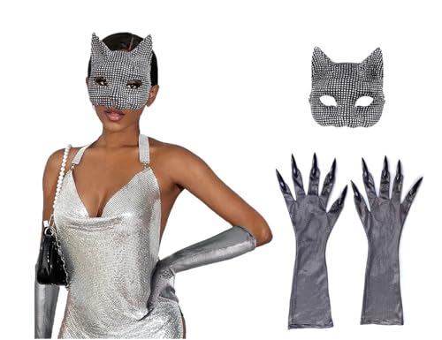 Shukqueen Catwoman Damen-Halloween-Maske und lange Handschuhe, Kunststoff, schwarze Katze, Cosplay, Abschlussball, Party-Requisiten Shukqueen Catwoman Damen-Halloween-Maske und lange Handschuhe, Kunststoff, schwarze Katze, Cosplay, Abschlussball, Party-Requisiten von Shukqueen